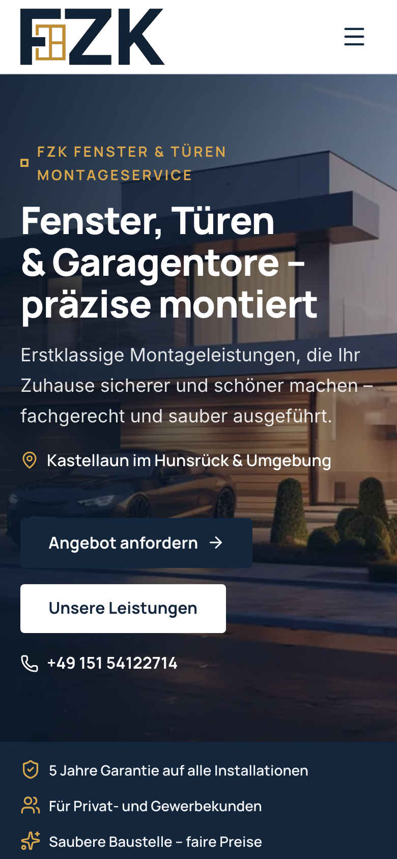 Mobile Ansicht der Website „FZK-Montageservice“