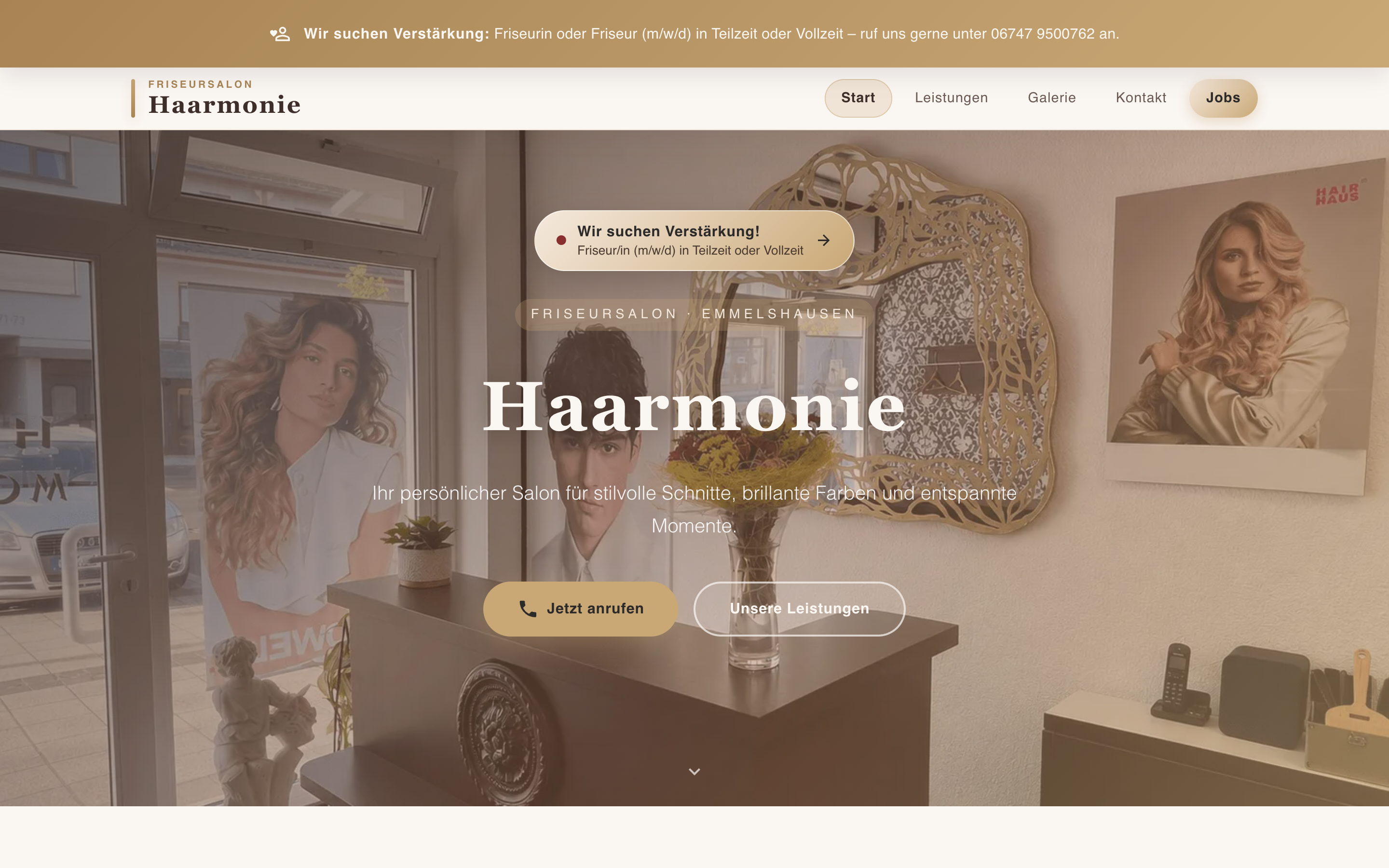 Desktop-Ansicht der Website „Haarmonie“