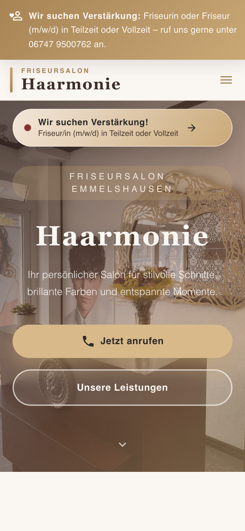 Mobile Ansicht der Website „Haarmonie“