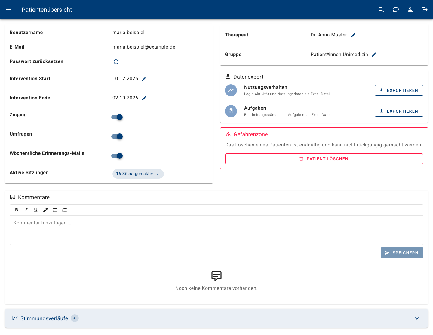 Administration – Desktop-Ansicht von „KEN-Online“