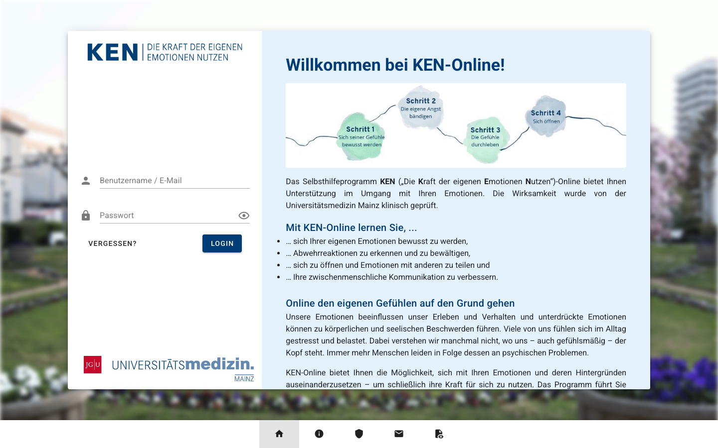 Desktop-Ansicht von „KEN-Online“ für Universitätsmedizin Mainz