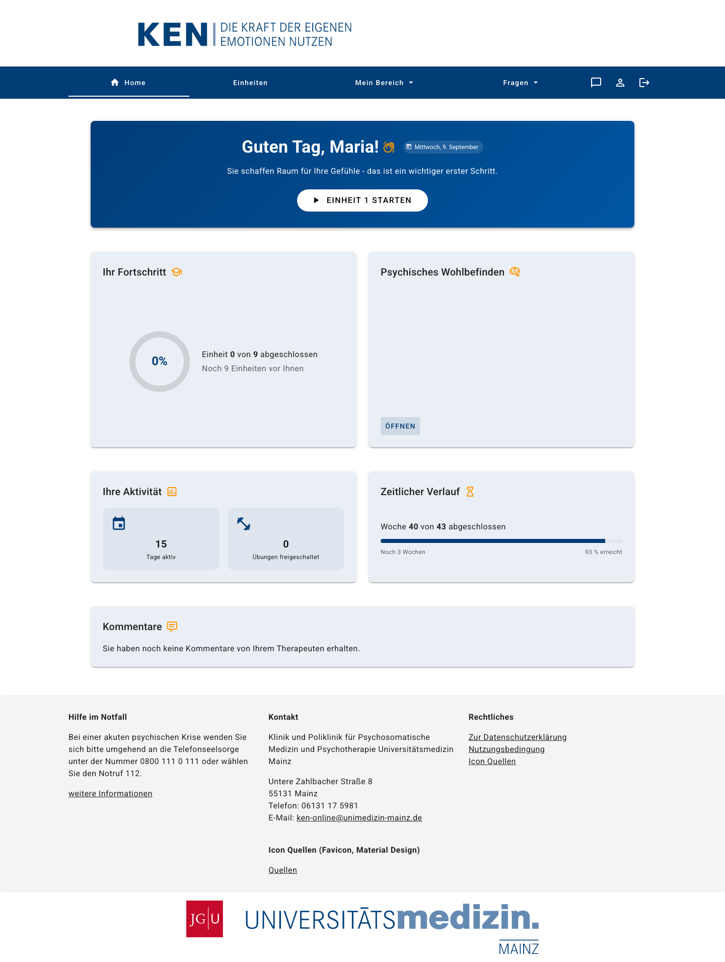 Start – Desktop-Ansicht von „KEN-Online“