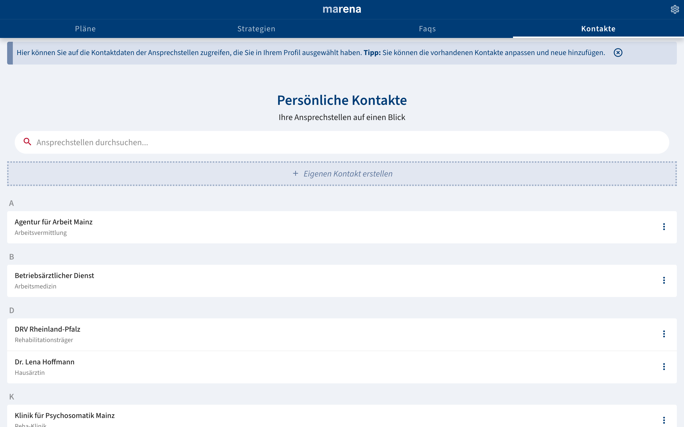 Kontakte – Desktop-Ansicht von „marena“