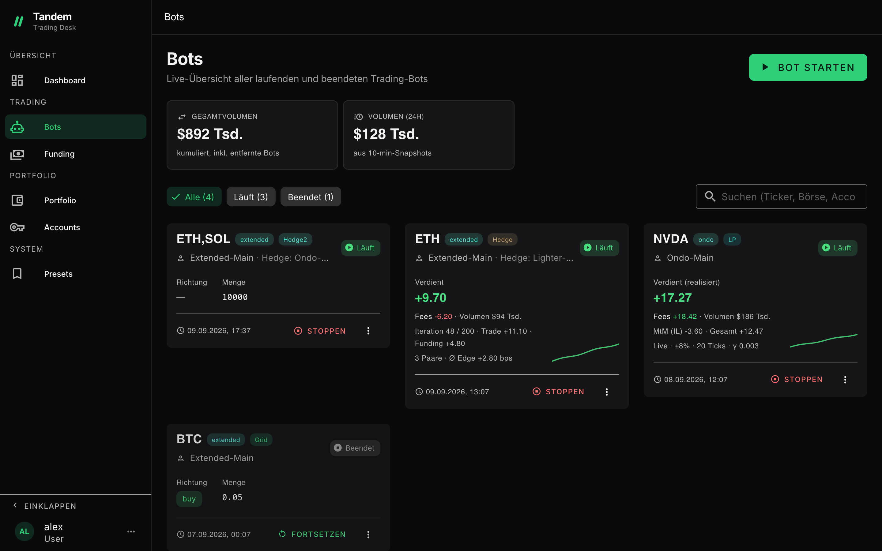 Bots – Desktop-Ansicht von „Tandem“